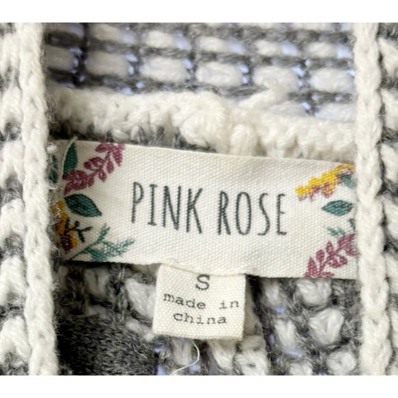 Pink Rose Womens Open-Front Cardigan Sweater S 100% Acrylic Gray/White Knit Cozy - Picture 5 of 11